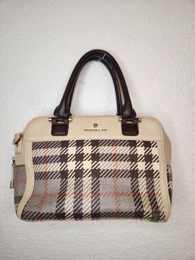 Spartina 449 Wymberly box satchel beige and brown plaid